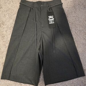 Men's Dark Gray Pinstripe Wide-Leg Dress Pants